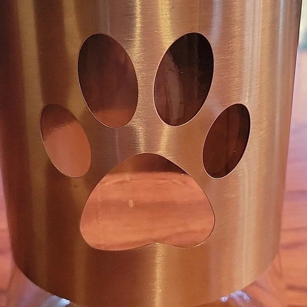 Stainless steel & glass dog biscuit/treat container.  Paw print.  7" x 4.5" - Picture 7 of 7